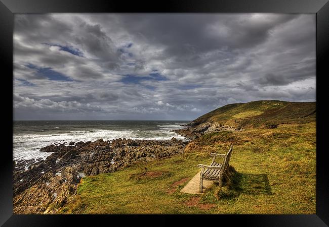 The Bench on Baggy Point Framed Print by Mike Gorton