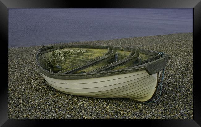 Rowing boat on Weybourne beach Framed Print by Kathy Simms