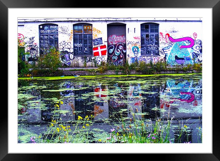 Hackney Canal And Grafitti London Framed Mounted Print by val butcher