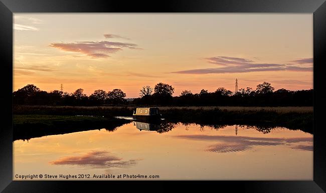 Narrow Boat Sunset Framed Print by Steve Hughes