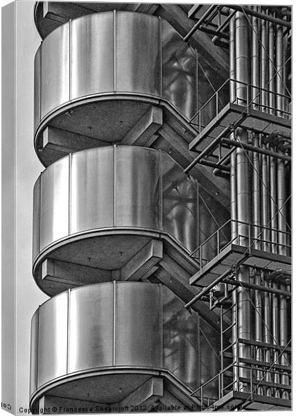 Abstract of Lloyds building, London Canvas Print by Francesca Shearcroft
