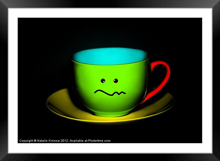Funny Wall Art - Confused Colourful Teacup Framed Mounted Print by Natalie Kinnear
