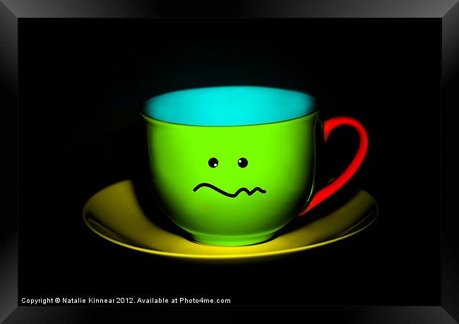 Funny Wall Art - Confused Colourful Teacup Framed Print by Natalie Kinnear