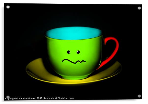 Funny Wall Art - Confused Colourful Teacup Acrylic by Natalie Kinnear