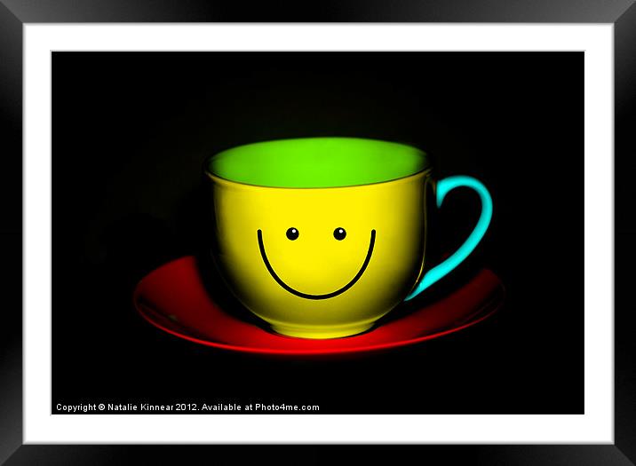 Funny Wall Art - Smiley Colourful Teacup Framed Mounted Print by Natalie Kinnear