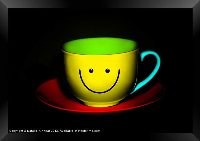 Funny Wall Art - Smiley Colourful Teacup Framed Print by Natalie Kinnear