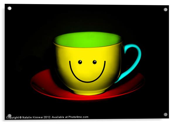 Funny Wall Art - Smiley Colourful Teacup Acrylic by Natalie Kinnear