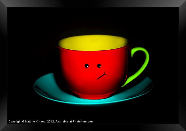 Funny Wall Art - Bashful Colourful Teacup Framed Print by Natalie Kinnear