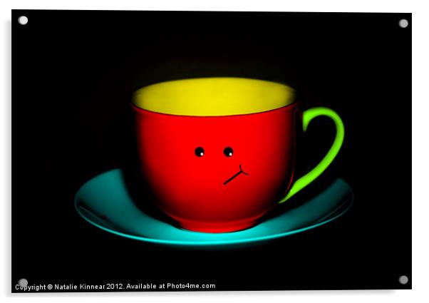 Funny Wall Art - Bashful Colourful Teacup Acrylic by Natalie Kinnear
