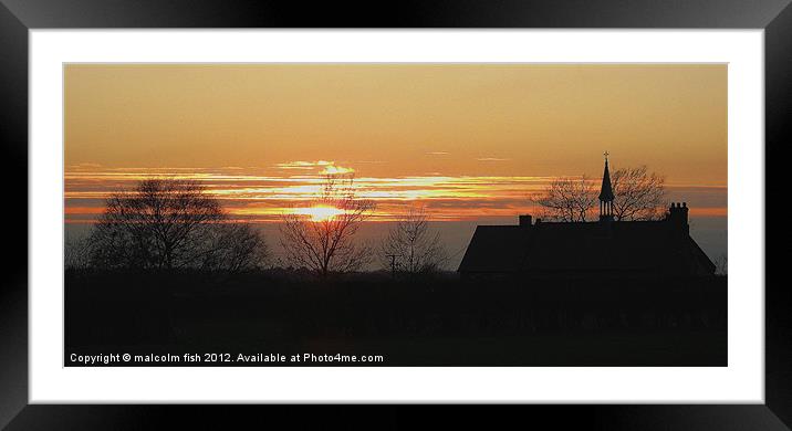 SUNSET BEHIND ASHLEY PRIMARY SCHOOL Framed Mounted Print by malcolm fish