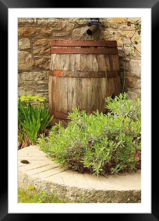 Wooden Rainwater Barrel Framed Mounted Print by Nicola Clark