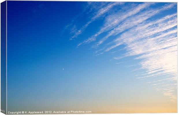 Crescent Moon, Clouds and Blue sky. Canvas Print by K. Appleseed.