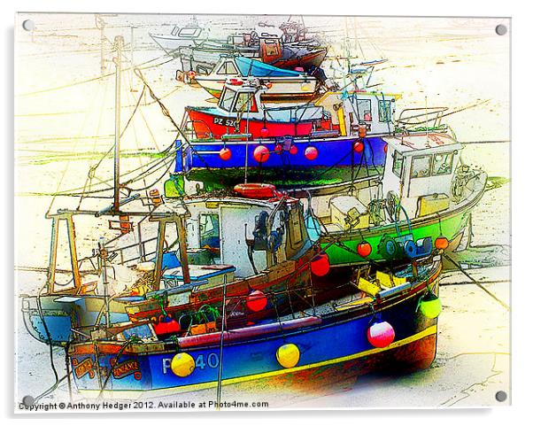 Painted Boats in the harbour Acrylic by Anthony Hedger