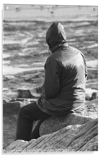 Lone Man Sitting on a Rocky Beach Acrylic by Natalie Kinnear