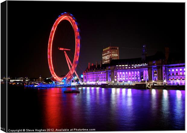 Red London Eye at Night Canvas Print by Steve Hughes