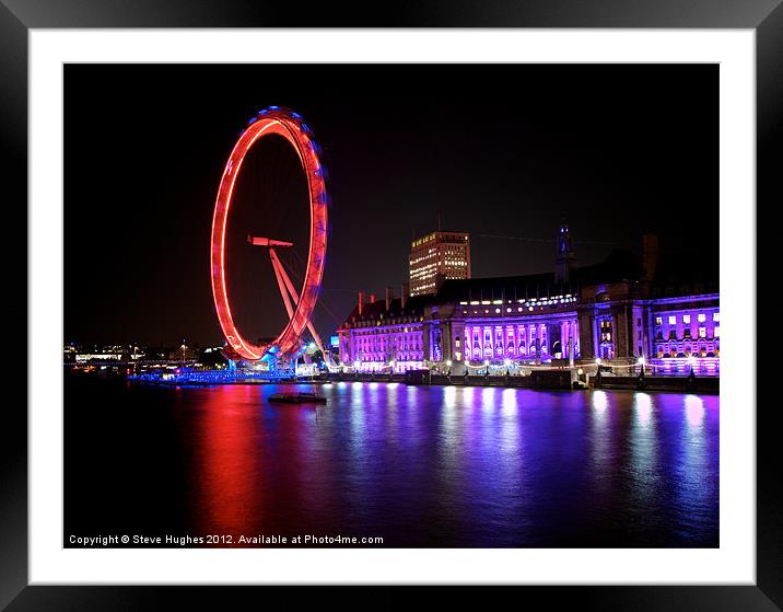 Red London Eye at Night Framed Mounted Print by Steve Hughes