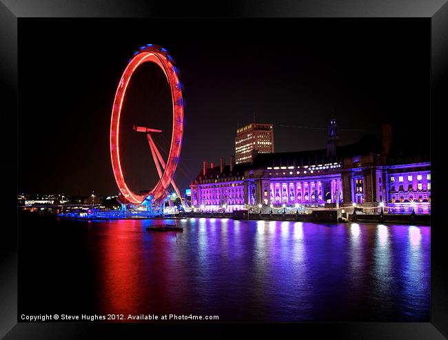 Red London Eye at Night Framed Print by Steve Hughes