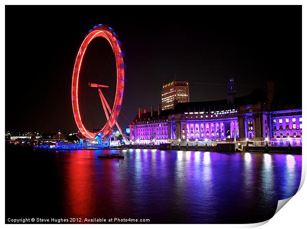 Red London Eye at Night Print by Steve Hughes