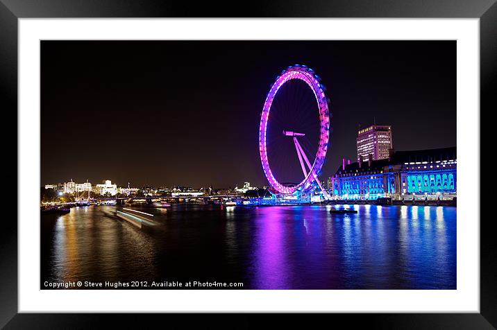 The EDF London Eye At Night Framed Mounted Print by Steve Hughes