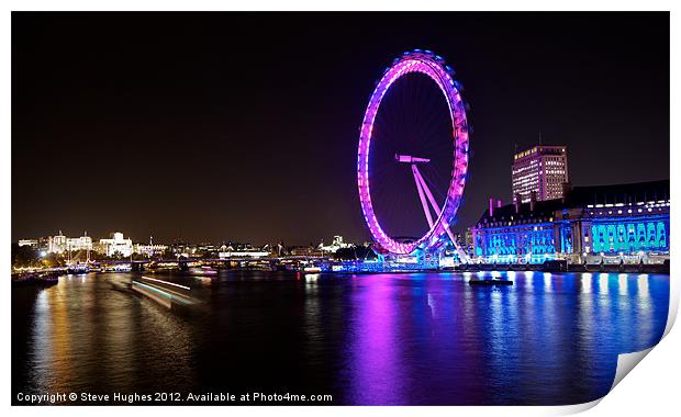 The EDF London Eye At Night Print by Steve Hughes