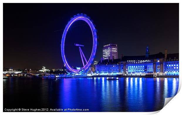 The EDF London Eye At Night Print by Steve Hughes