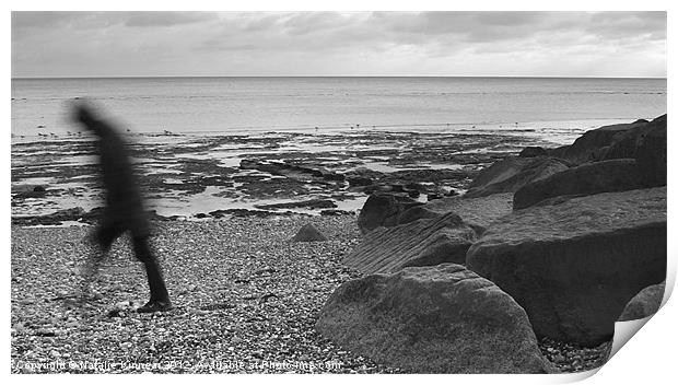 Lone Man Walking Along Pebble Beach Print by Natalie Kinnear