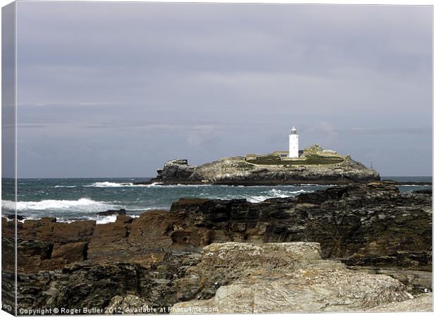Godrevy Lighthouse from the Beach Canvas Print by Roger Butler