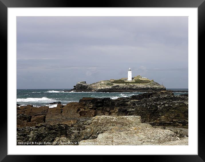 Godrevy Lighthouse from the Beach Framed Mounted Print by Roger Butler