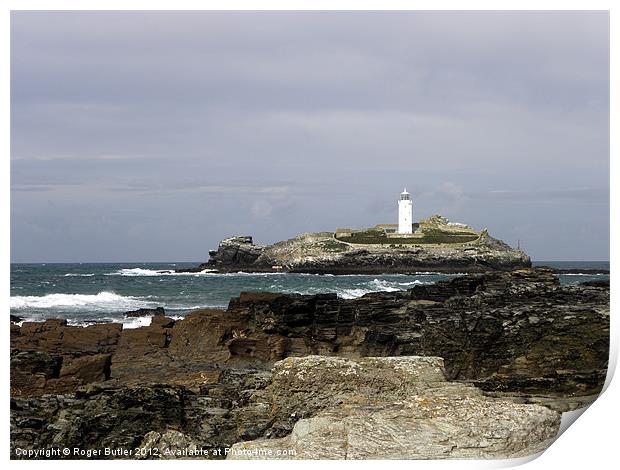 Godrevy Lighthouse from the Beach Print by Roger Butler