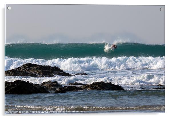 Surfers at Porthtowan Cornwall Acrylic by Brian Roscorla