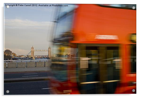 London Bus and Tower Bridge. Acrylic by Peter Carroll