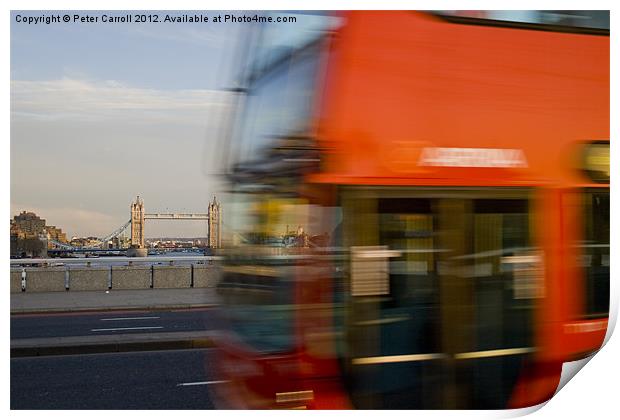 London Bus and Tower Bridge. Print by Peter Carroll
