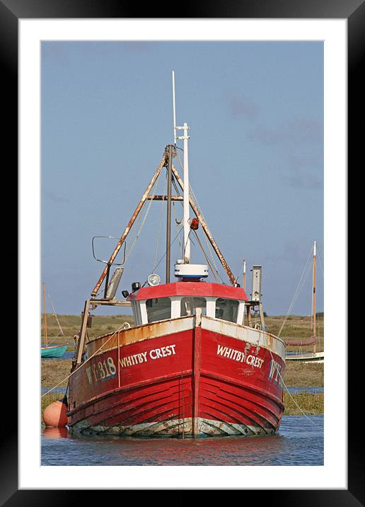 Fishing boat at Brancaster Framed Mounted Print by Kathy Simms