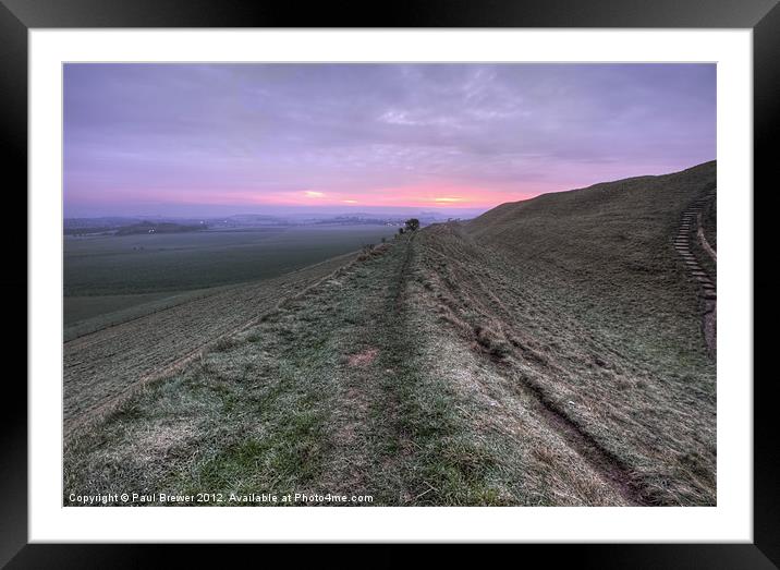 Maiden Castle At Sunrise Framed Mounted Print by Paul Brewer