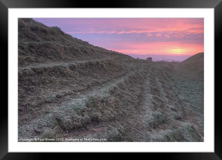 Maiden Castle Ramparts at Sunrise Framed Mounted Print by Paul Brewer