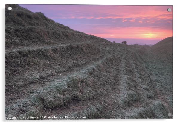 Maiden Castle Ramparts at Sunrise Acrylic by Paul Brewer