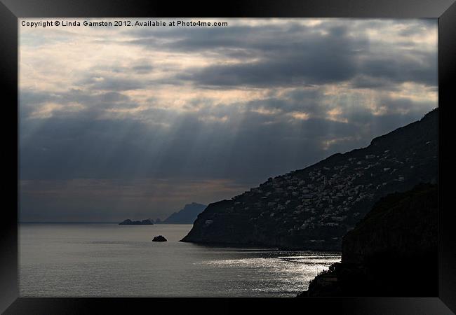 Sun's rays, Amalfi coast Framed Print by Linda Gamston