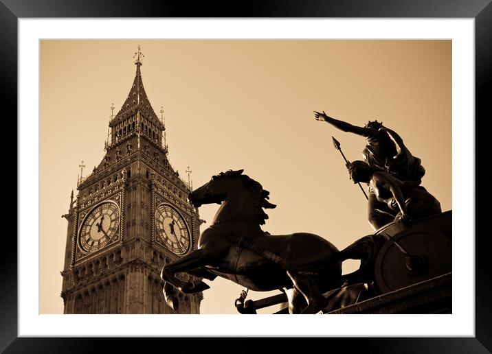 Big Ben And Boudica statue Framed Mounted Print by David Pyatt