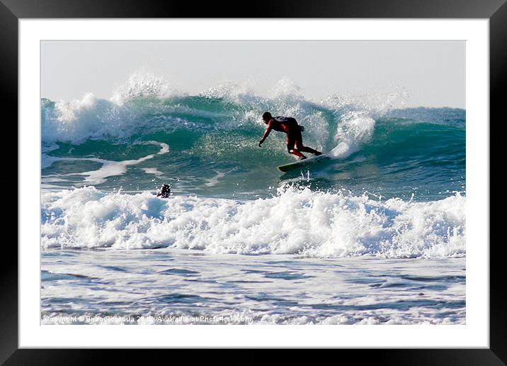 Surfers at Porthtowan Cornwall Framed Mounted Print by Brian Roscorla