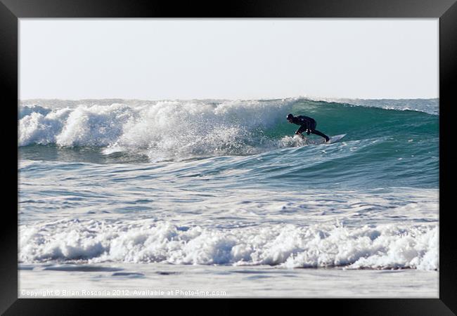 Surfers at Porthtowan Cornwall Framed Print by Brian Roscorla