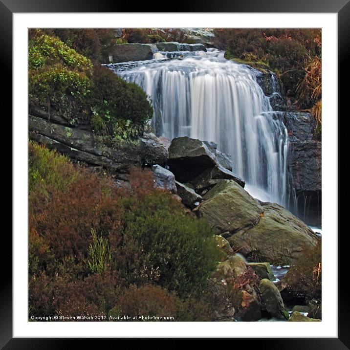 Waterfall on Hambleton Dyke Framed Mounted Print by Steven Watson