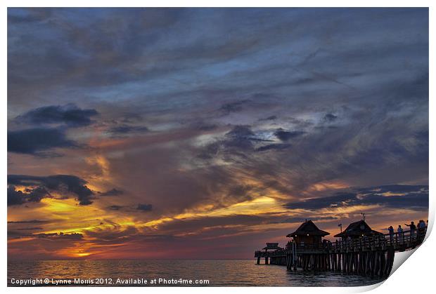 Sunset At Naples Pier Print by Lynne Morris (Lswpp)