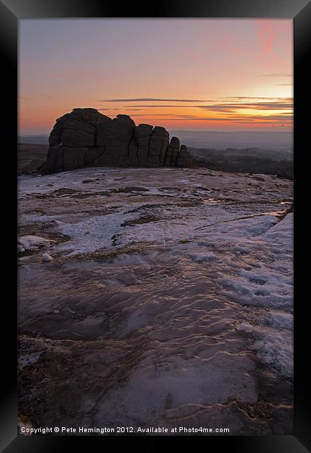Haytor Ice and Sunrise Framed Print by Pete Hemington