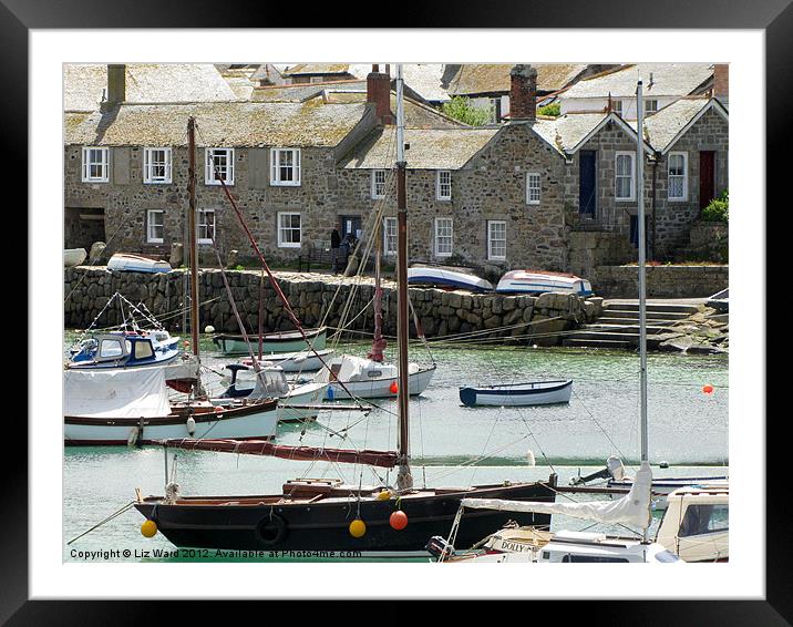 Mousehole Cosy Harbour Framed Mounted Print by Liz Ward