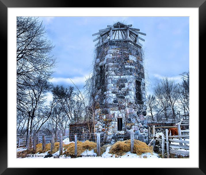 Hay Silo on a Cold Winters Day Framed Mounted Print by Elaine Manley