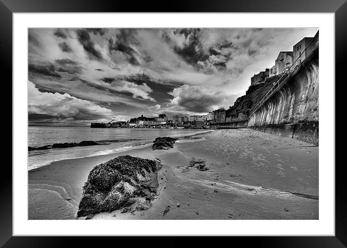 Tenby North Beach in Monochrome Framed Mounted Print by Steve Purnell