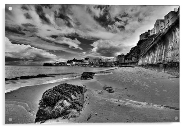 Tenby North Beach in Monochrome Acrylic by Steve Purnell