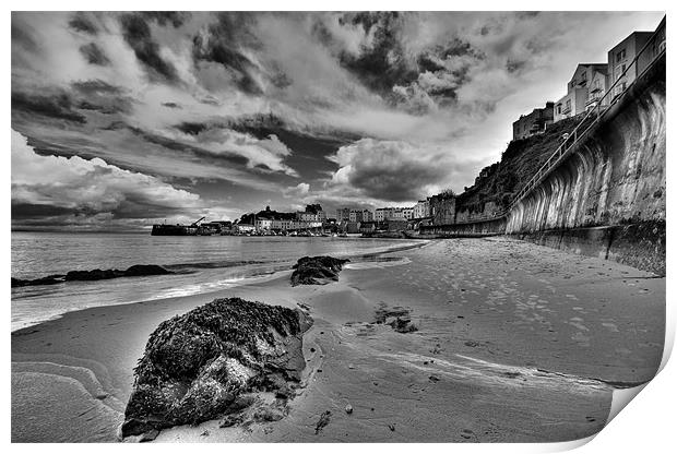 Tenby North Beach in Monochrome Print by Steve Purnell