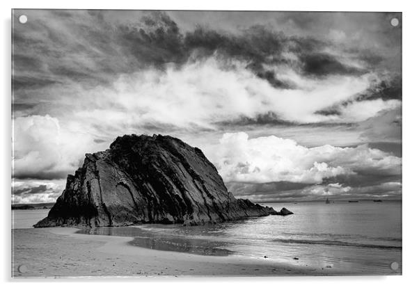 Goscar Rock Tenby in Monochrome Acrylic by Steve Purnell