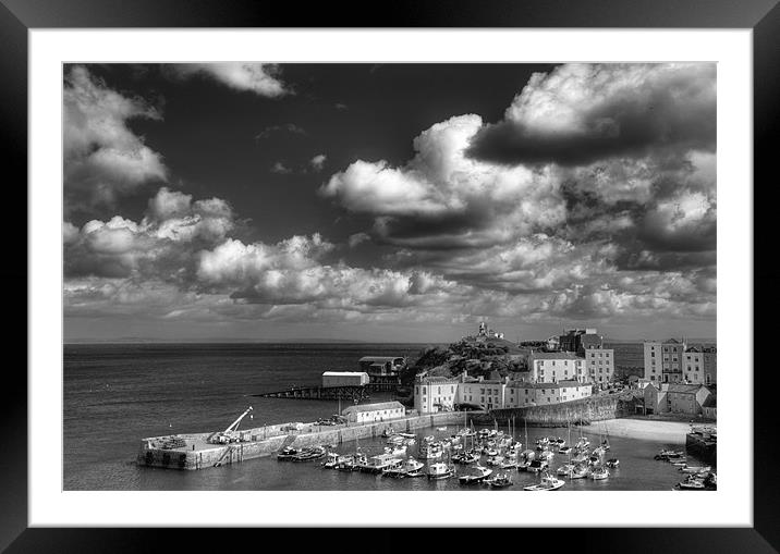 Tenby Harbour in Monochrome Framed Mounted Print by Steve Purnell